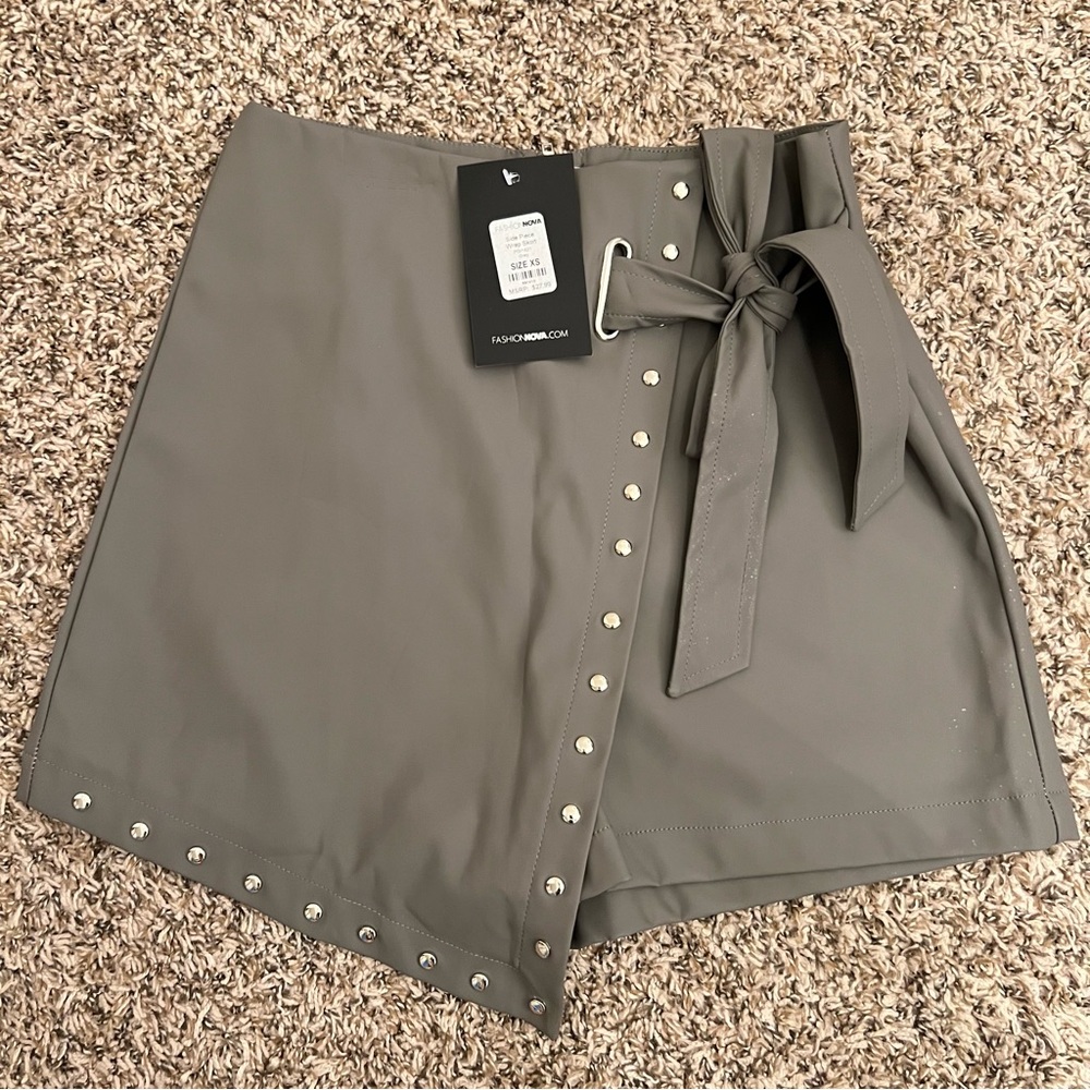 Faux Leather Wrap Skort
